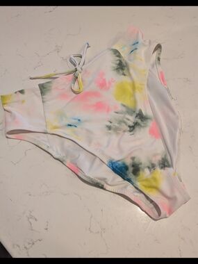 Old Navy High Waisted White Multicolor Tie-Dye Swim Bottom